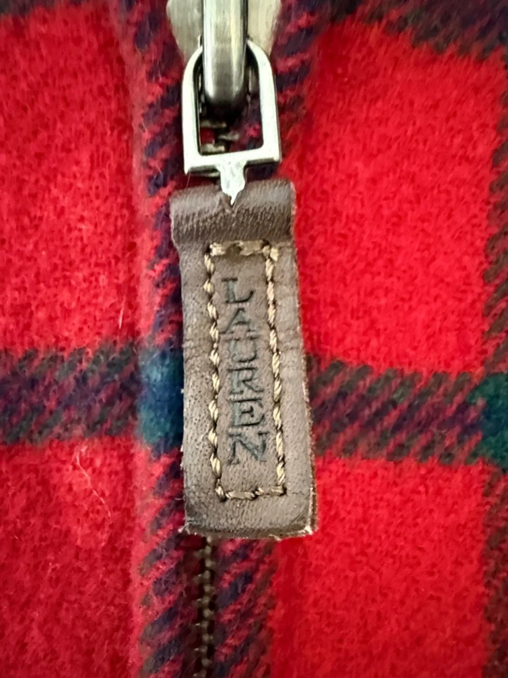 Vintage Ralph Lauren Red and Navy Plaid Zip-Front . 100% lambswool. Very nice - Picture 3 of 7